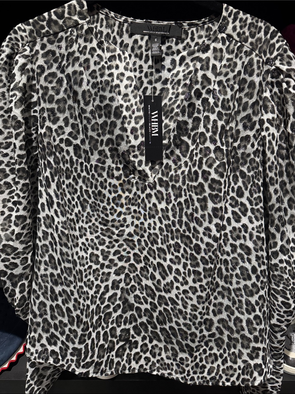 White House Black Market Black and White Leopard Print V-Neck Blouse